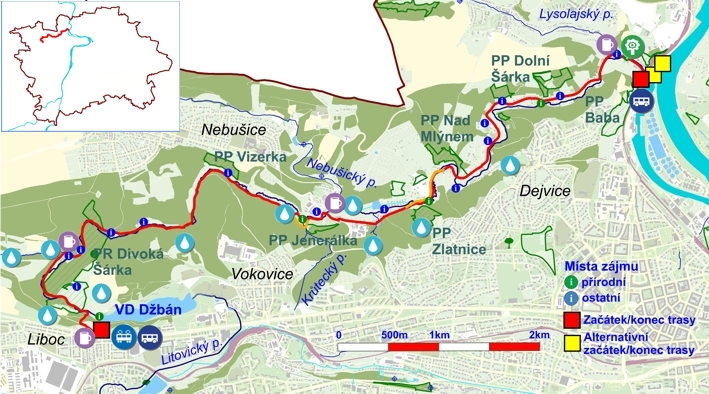 trasa č.16 - podél Šáreckého potoka, orientační mapa (709pxl)