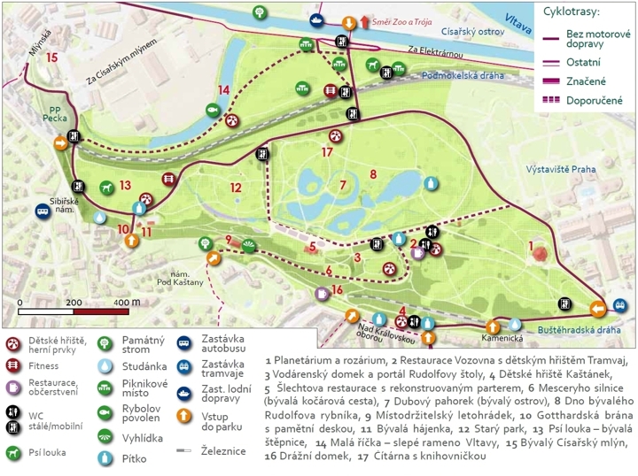 Královská obora Stromovka - orientační mapa, 10/2020, 720 pxl
