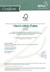 Certifikát FSC® (Forest Stewardship Council®) pro lesní majetek hl. m. Prahy, v. 2017